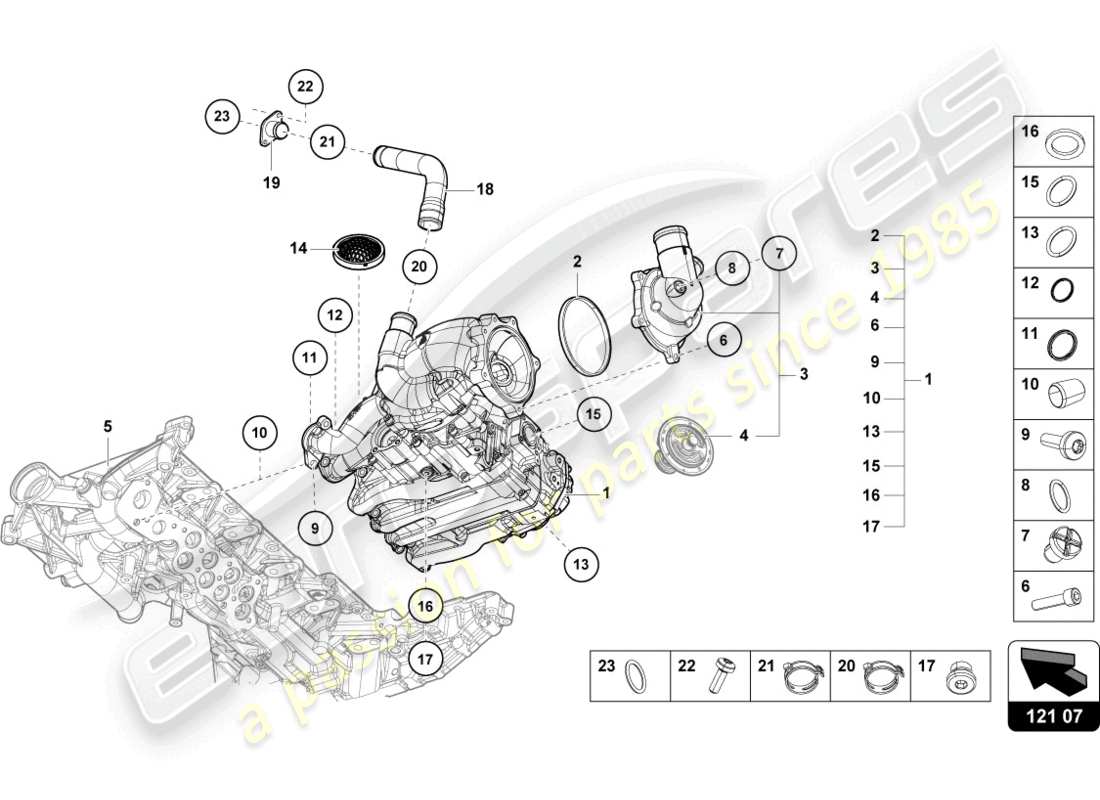 lamborghini super trofeo evo 2 (2022) diagrama de piezas de la bomba de aceite de agua