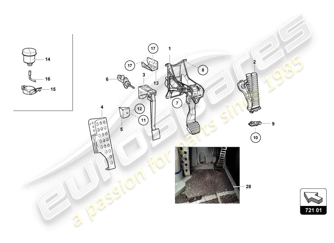 lamborghini super trofeo evo 2 (2022) diagrama de piezas del conjunto de la caja de pedales