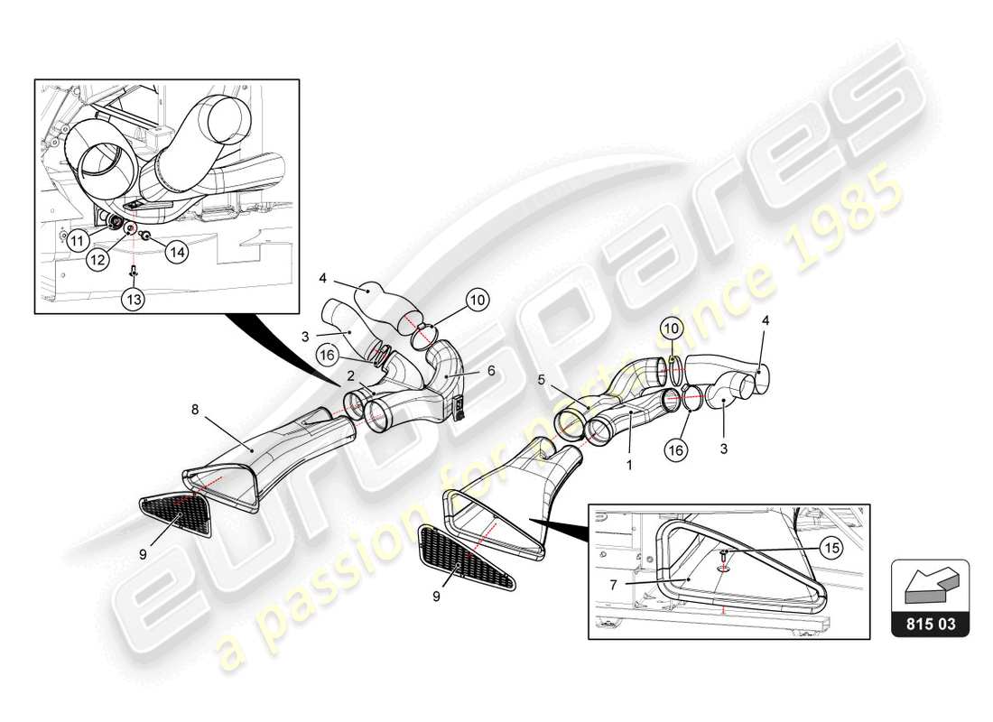 lamborghini super trofeo evo 2 (2022) enfriamiento de disco de freno delantero y pinza diagrama de piezas