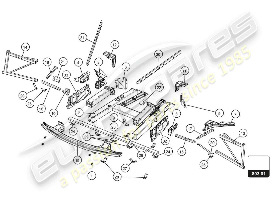 lamborghini super trofeo evo 2 (2022) elementos exteriores del marco frontal diagrama de piezas