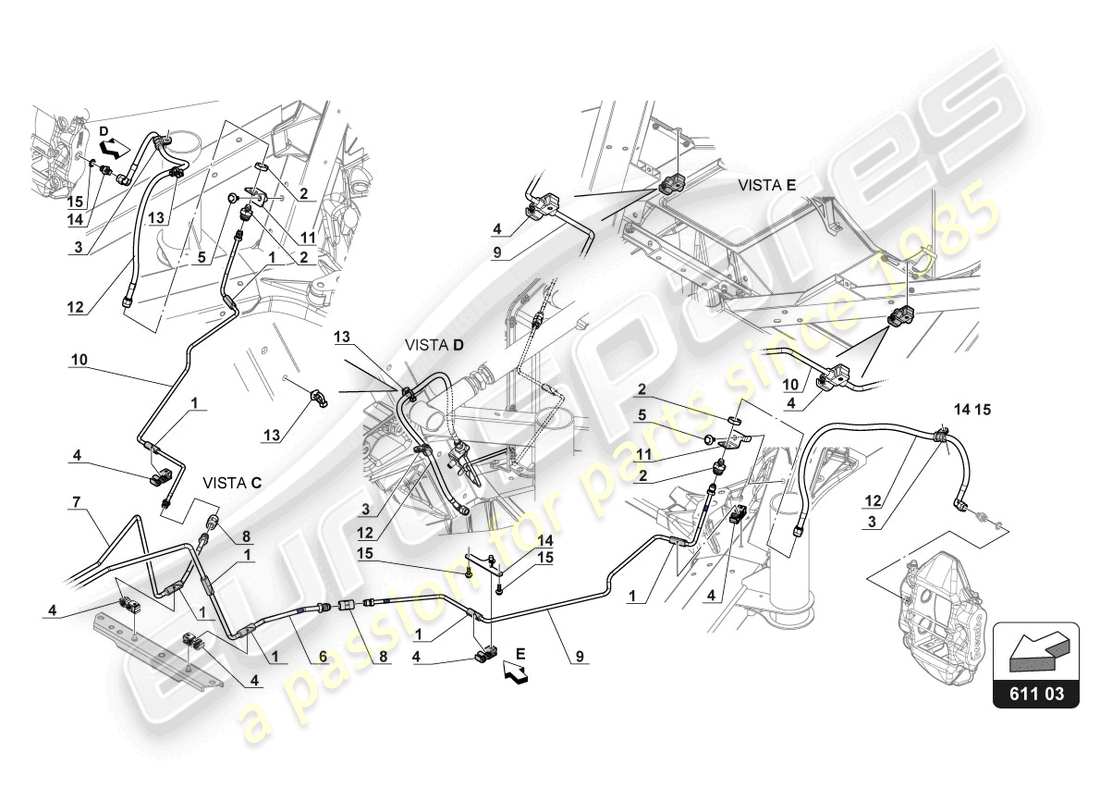 lamborghini 2018 (gt3 evo) diagrama de piezas de líneas de freno