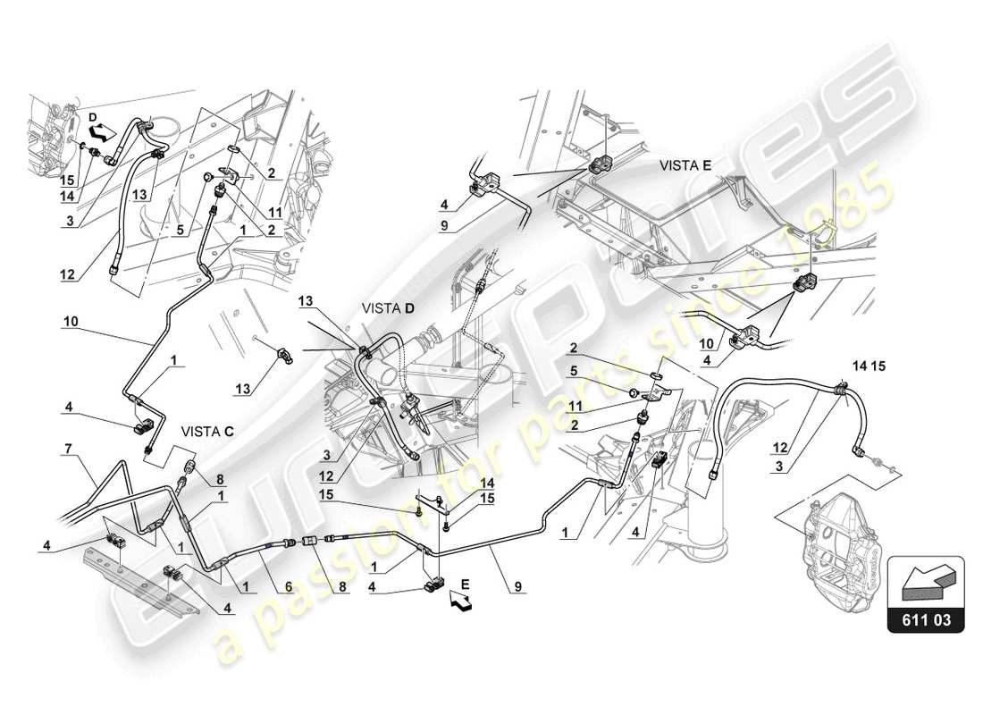 lamborghini gt3 evo (2018) diagrama de piezas de líneas de freno