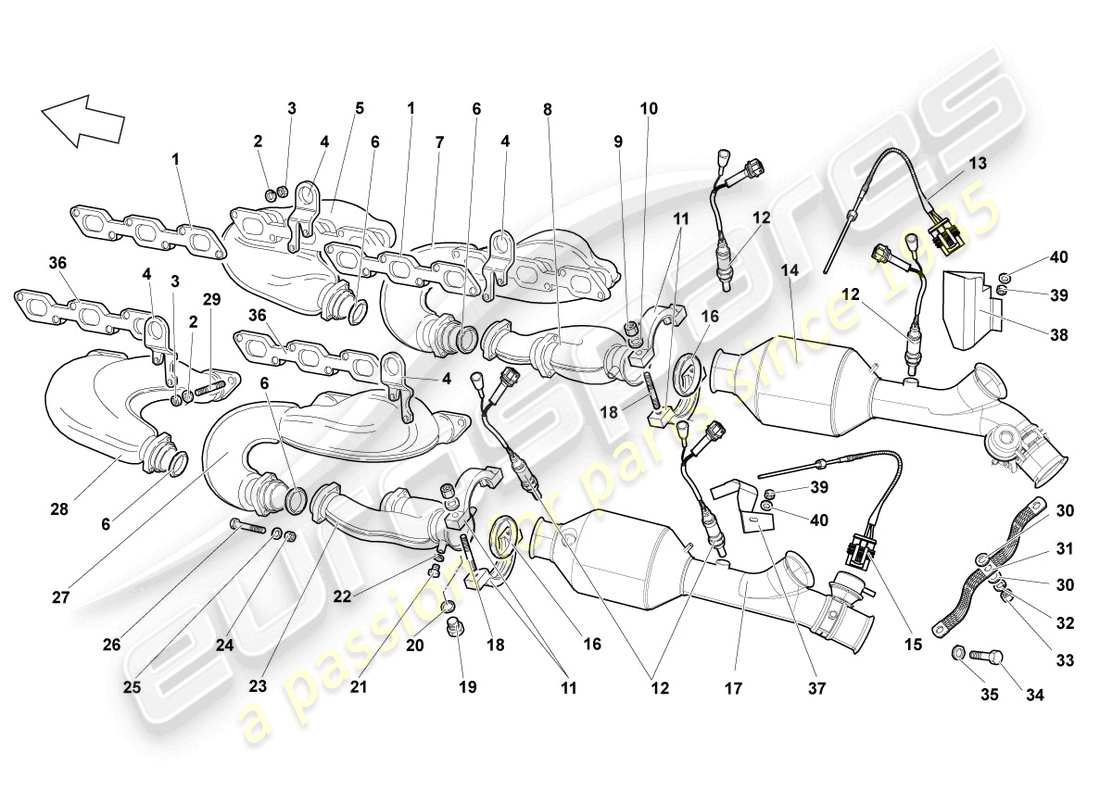 lamborghini lp640 roadster (2008) colectores de escape diagrama de piezas