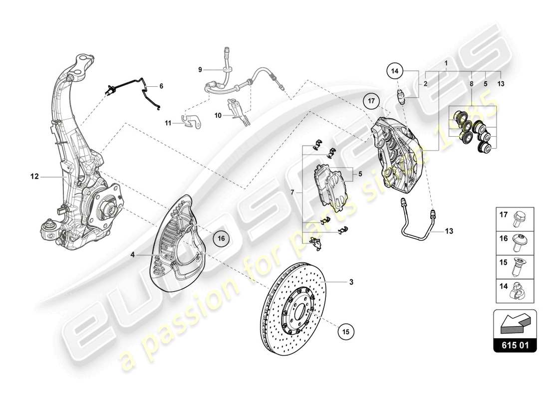 lamborghini urus s (2023) esquema pieza freno pinza fija delantera