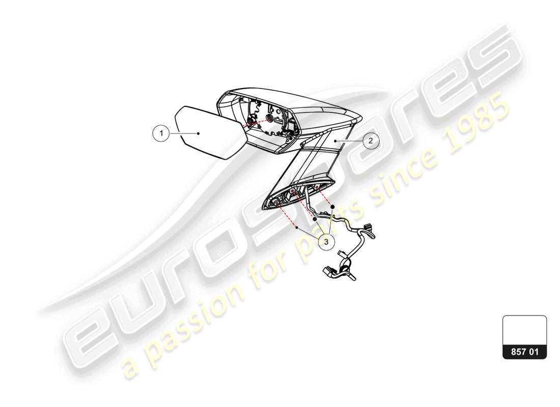 lamborghini super trofeo evo 2 (2022) espejo retrovisor externo diagrama de piezas