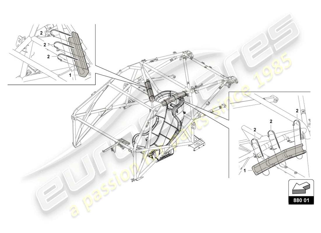 lamborghini 2022 (super trofeo evo 2) diagrama de piezas de la jaula enrollable