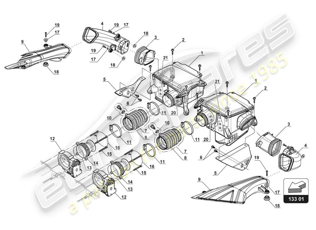 lamborghini gt3 evo (2018) diagrama de piezas del sistema de admisión de aire