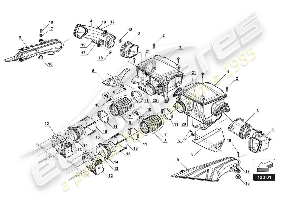 lamborghini gt3 (2017) diagrama de piezas del sistema de admisión de aire