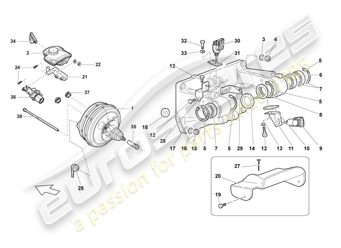 lamborghini lp640 coupe (2009) diagrama de piezas del servo freno