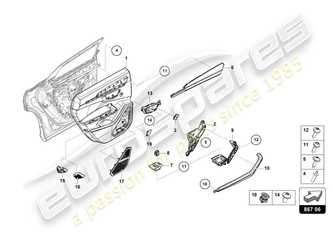 lamborghini urus performante (2023) diagrama de pieza del panel de puerta trasero