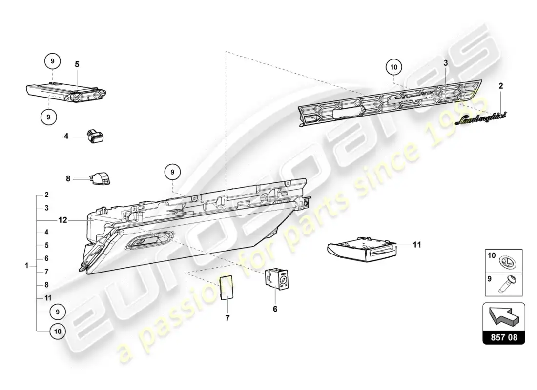 lamborghini performante spyder (2020) guantera diagrama de piezas