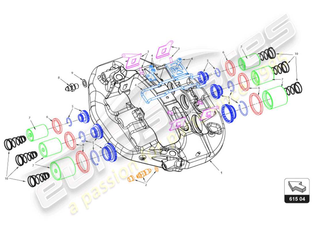 lamborghini super trofeo evo 2 (2022) diagrama de piezas de la pinza de freno delantero