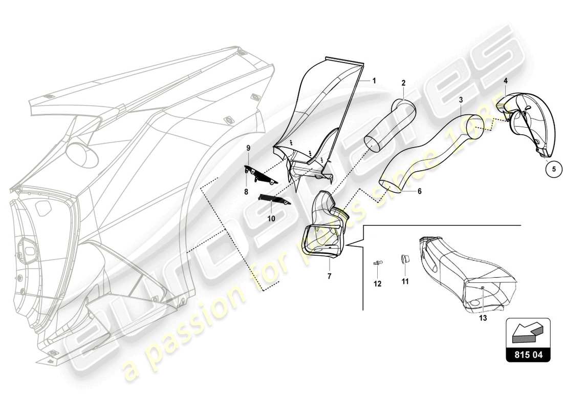 lamborghini super trofeo evo (2018) diagrama de piezas del pato de aire trasero