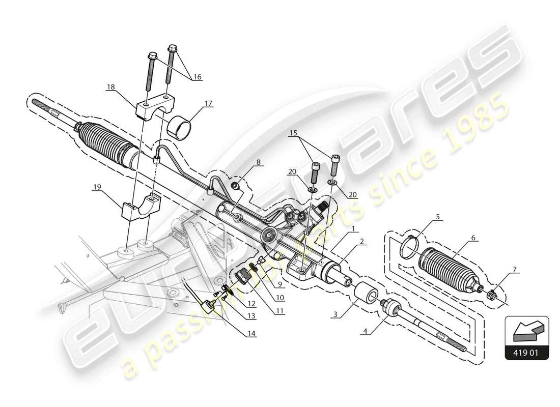lamborghini 2018 (gt3 evo) diagrama de piezas de la dirección asistida