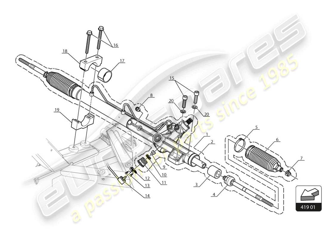 lamborghini gt3 evo (2018) diagrama de piezas de la dirección asistida