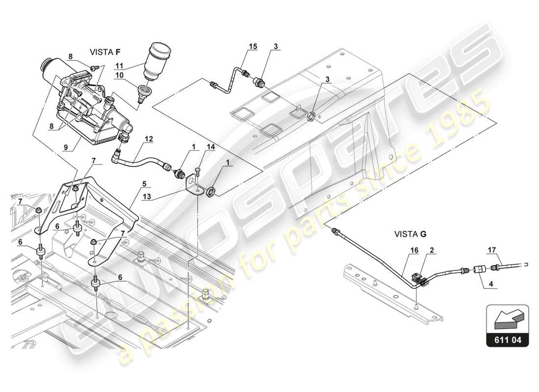 lamborghini 2018 (gt3 evo) diagrama de piezas de líneas de freno