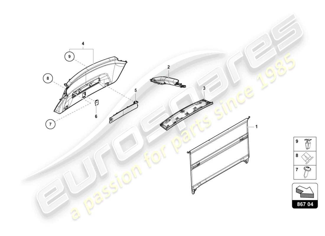 lamborghini urus performante (2023) diagrama de piezas del panel de acabado de la tapa trasera