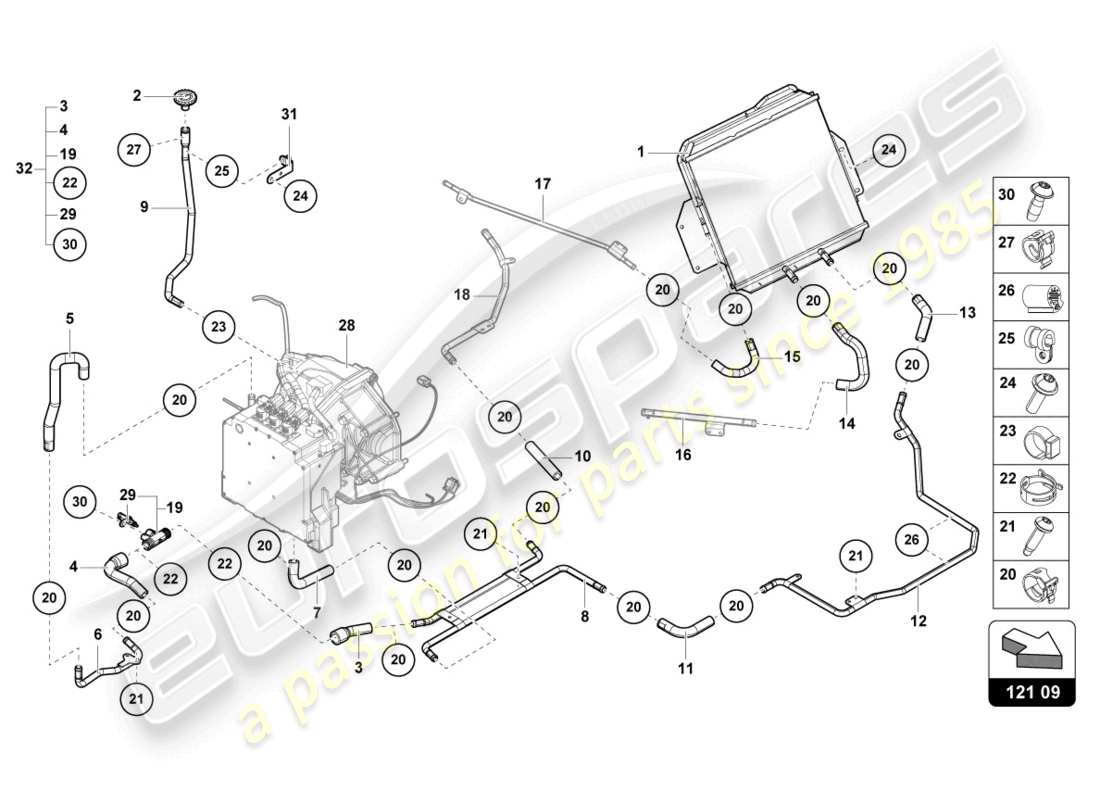 lamborghini sian roadster (2021) sistema de refrigeración diagrama de piezas
