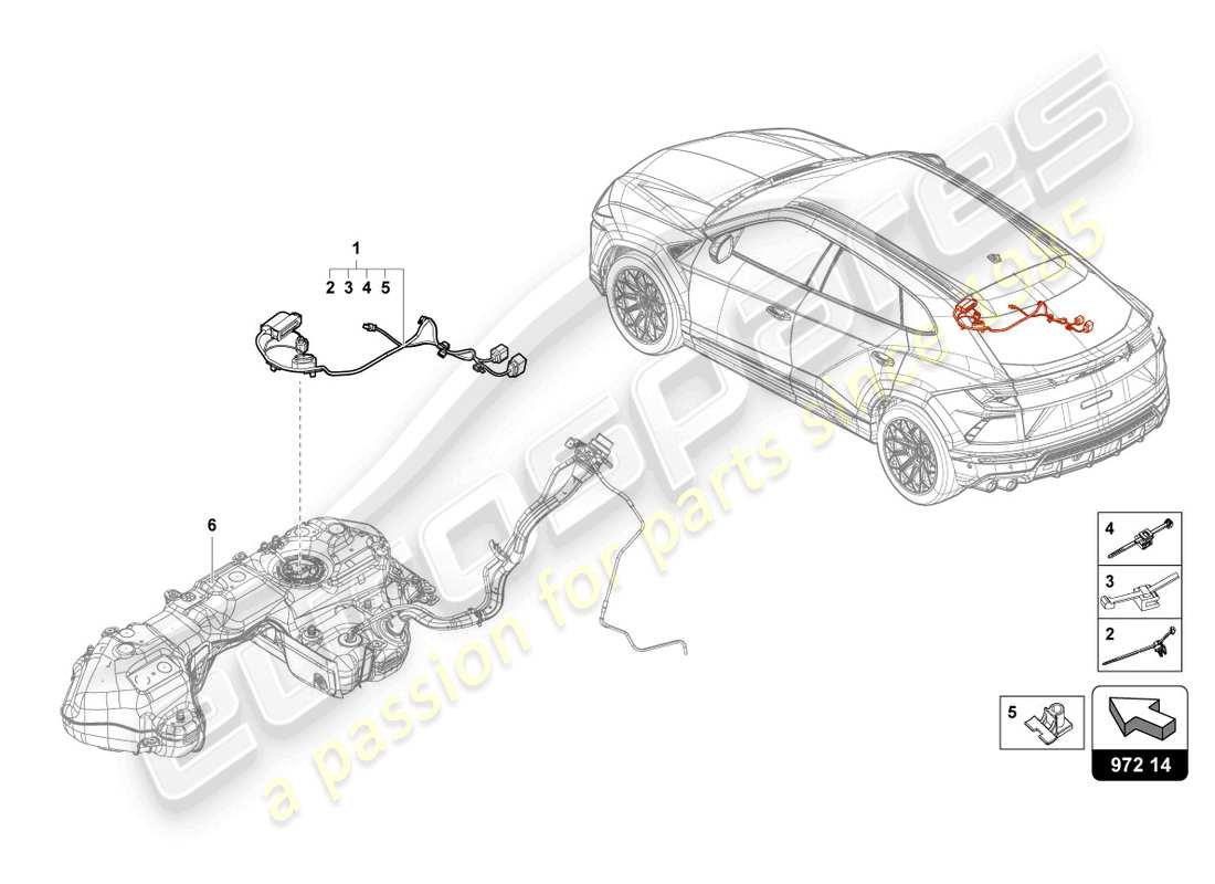 lamborghini urus performante (2023) juego de cableado para tanque de combustible diagrama de piezas