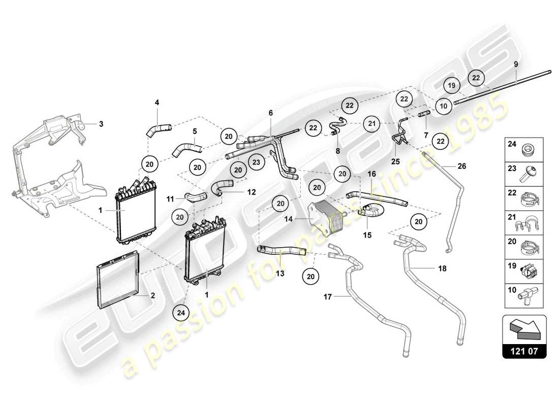 lamborghini sian roadster (2021) enfriador adicional para refrigerante diagrama de piezas