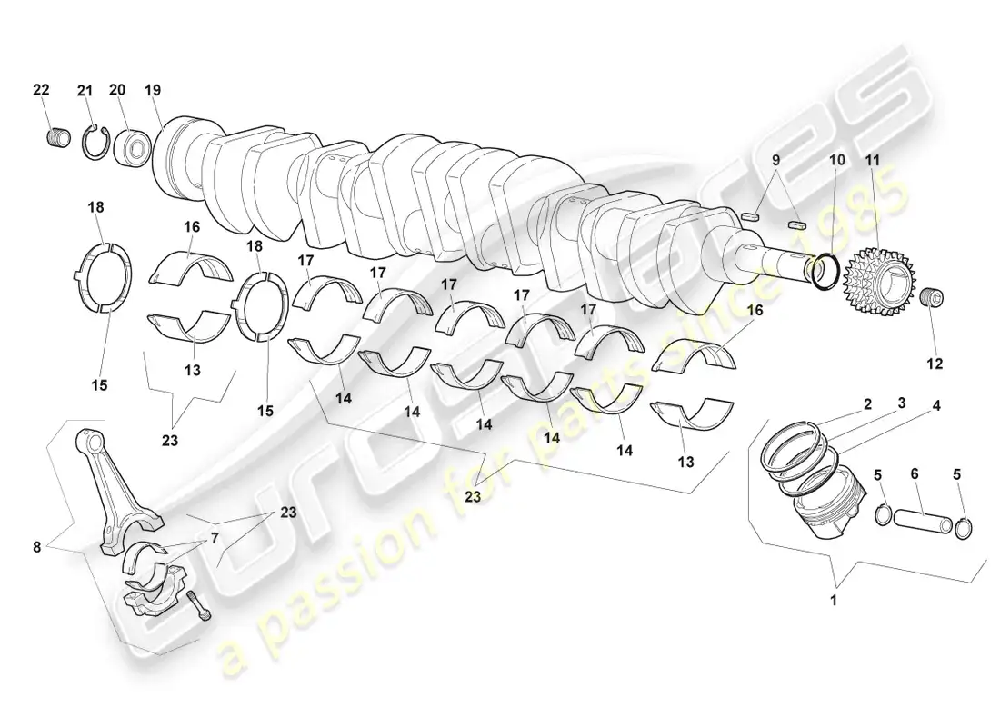 lamborghini murcielago coupe (2002) cigüeñal diagrama de piezas