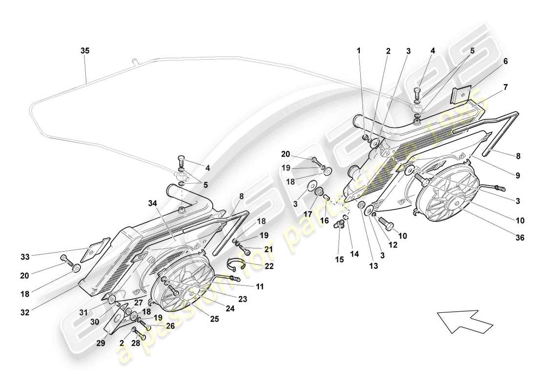 lamborghini lp640 roadster (2009) enfriador para refrigerante diagrama de piezas