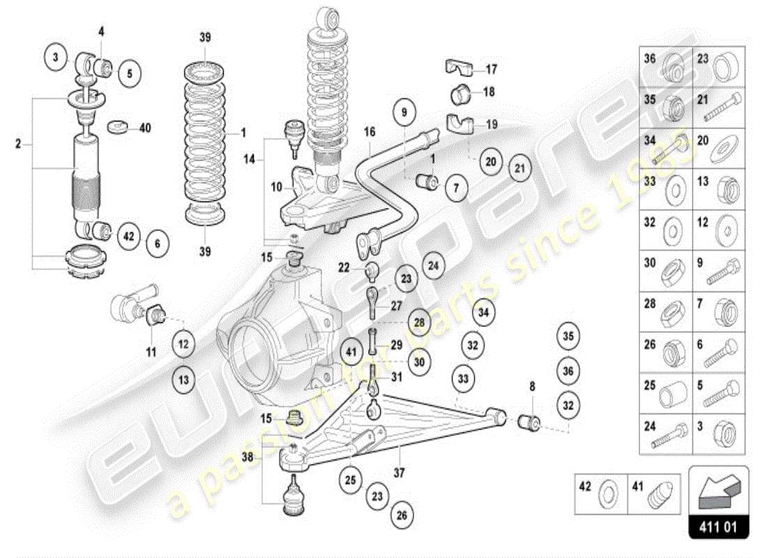 lamborghini diablo vt (1996) suspensión delantera diagrama de piezas