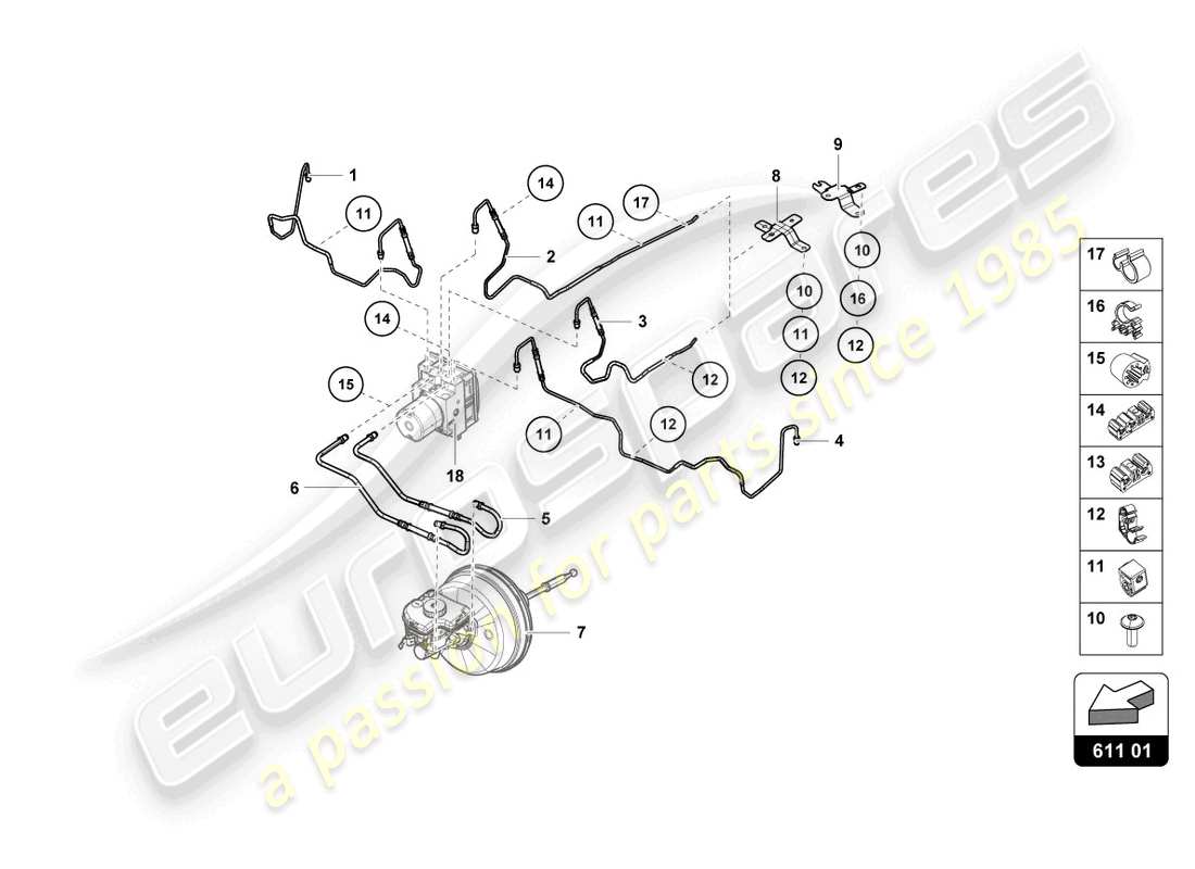 lamborghini tecnica (2023) diagrama de piezas de la línea de freno