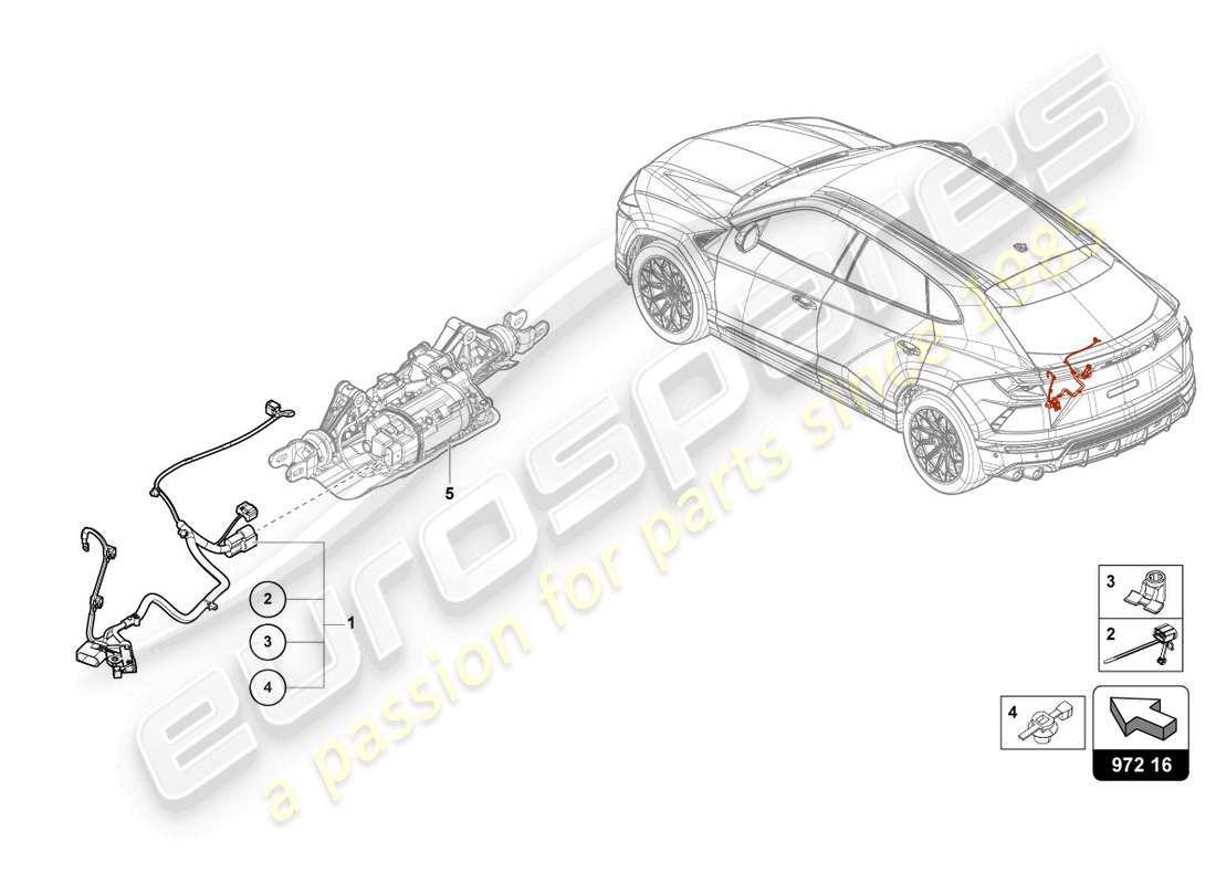 lamborghini urus performante (2023) diagrama de piezas del telar de cable adaptador