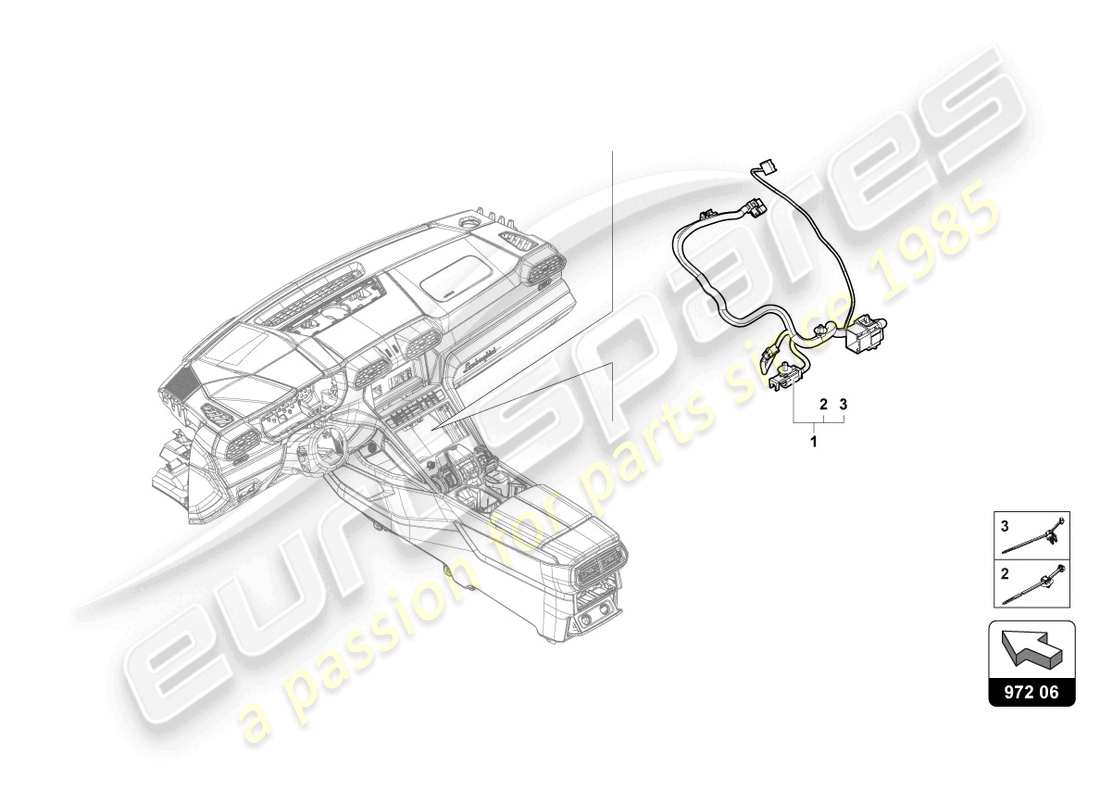 lamborghini urus performante (2023) mazo de cableado para consola central diagrama de piezas