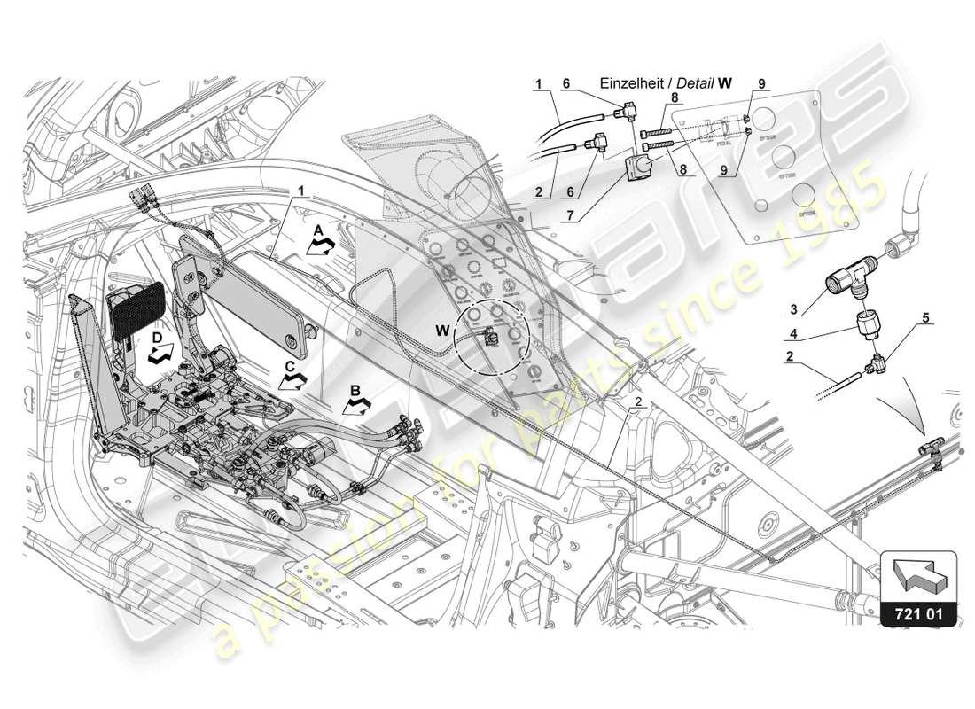 lamborghini gt3 evo (2018) juntas del mecanismo del pedal diagrama de piezas