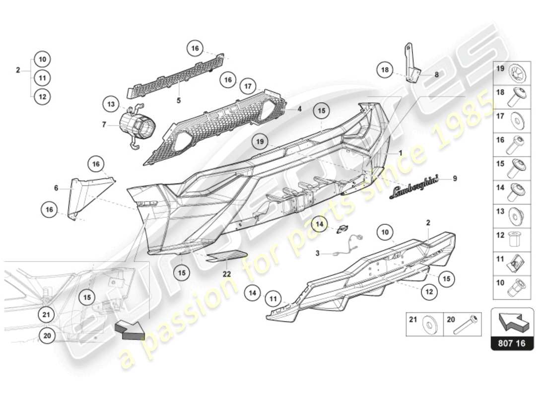 lamborghini sto (2023) diagrama de pieza del parachoques trasero