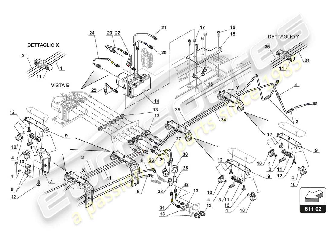 lamborghini 2017 (gt3) diagrama de piezas de líneas de freno