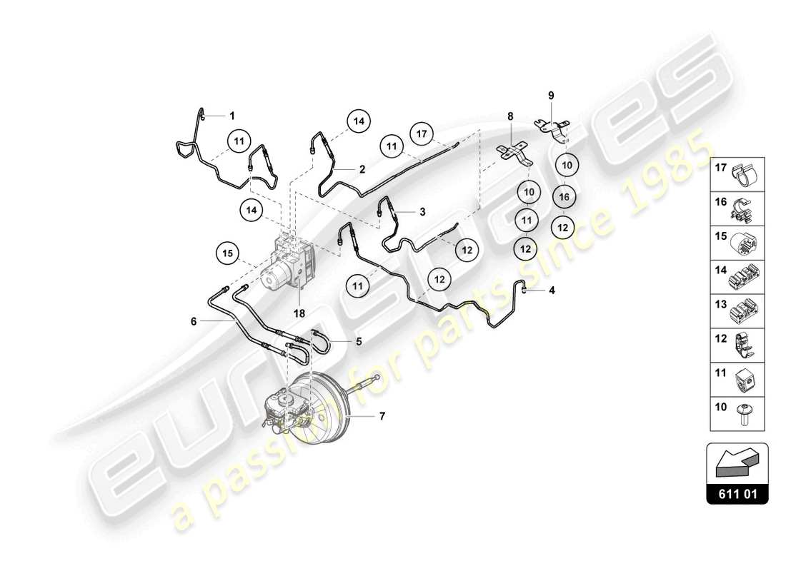 lamborghini evo coupe (2023) diagrama de piezas de la línea de freno