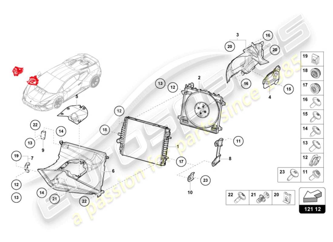 lamborghini tecnica (2023) enfriador para refrigerante diagrama de piezas