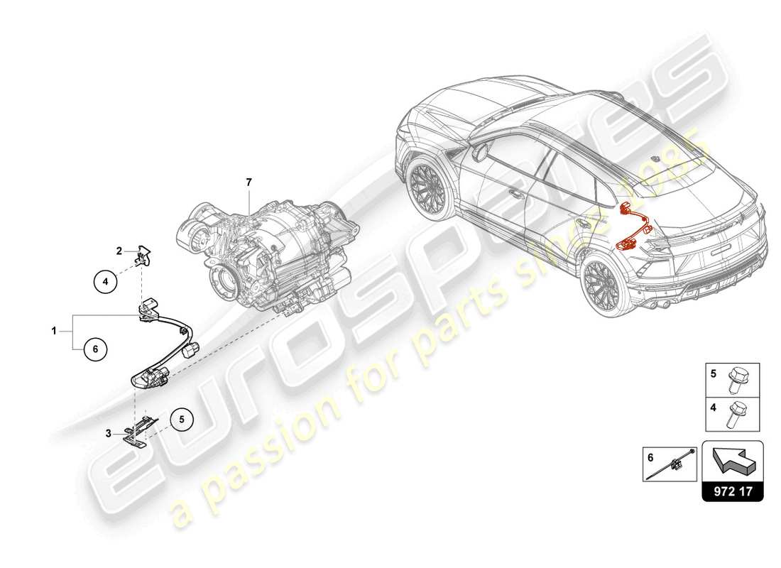 lamborghini urus performante (2023) diagrama de piezas del telar de cable adaptador