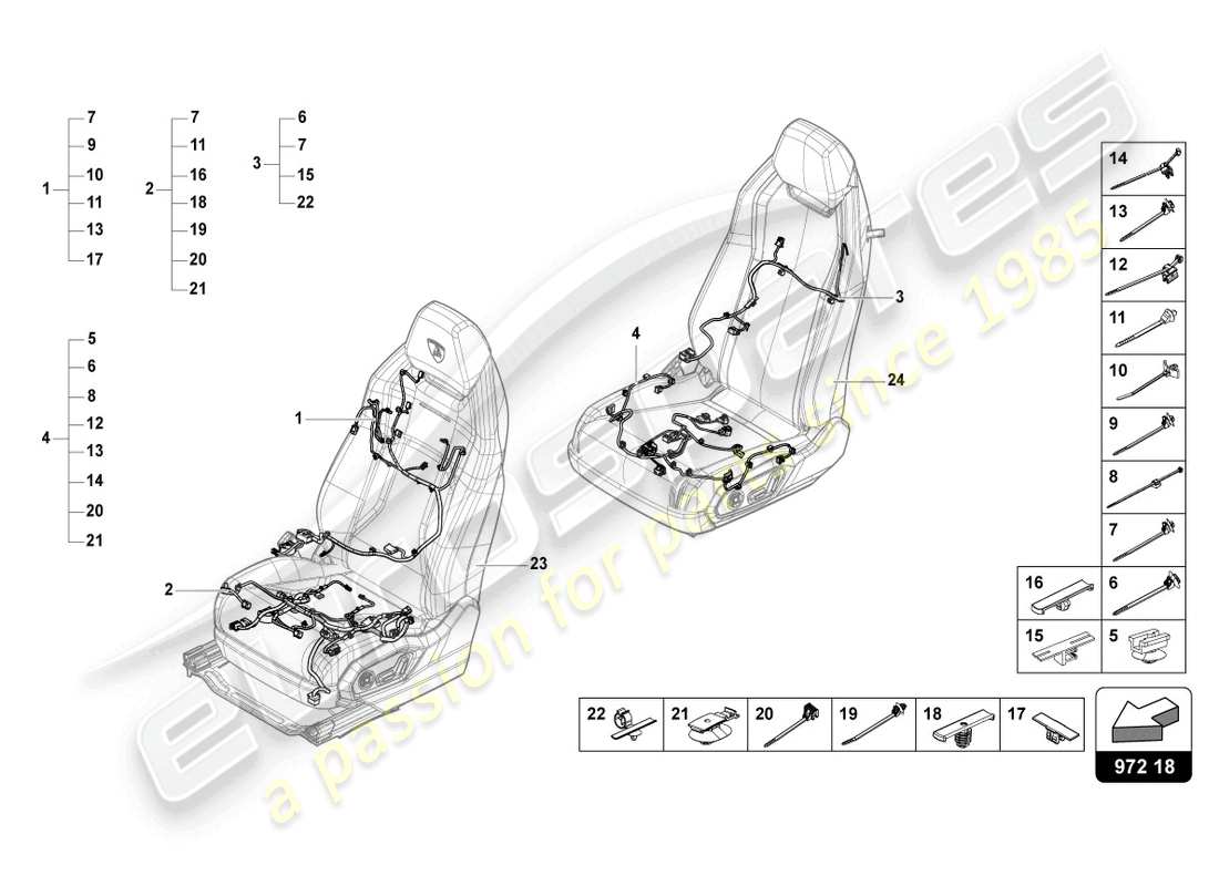 lamborghini urus performante (2023) mazo de cables para asiento ajustable eléctricamente diagrama de piezas
