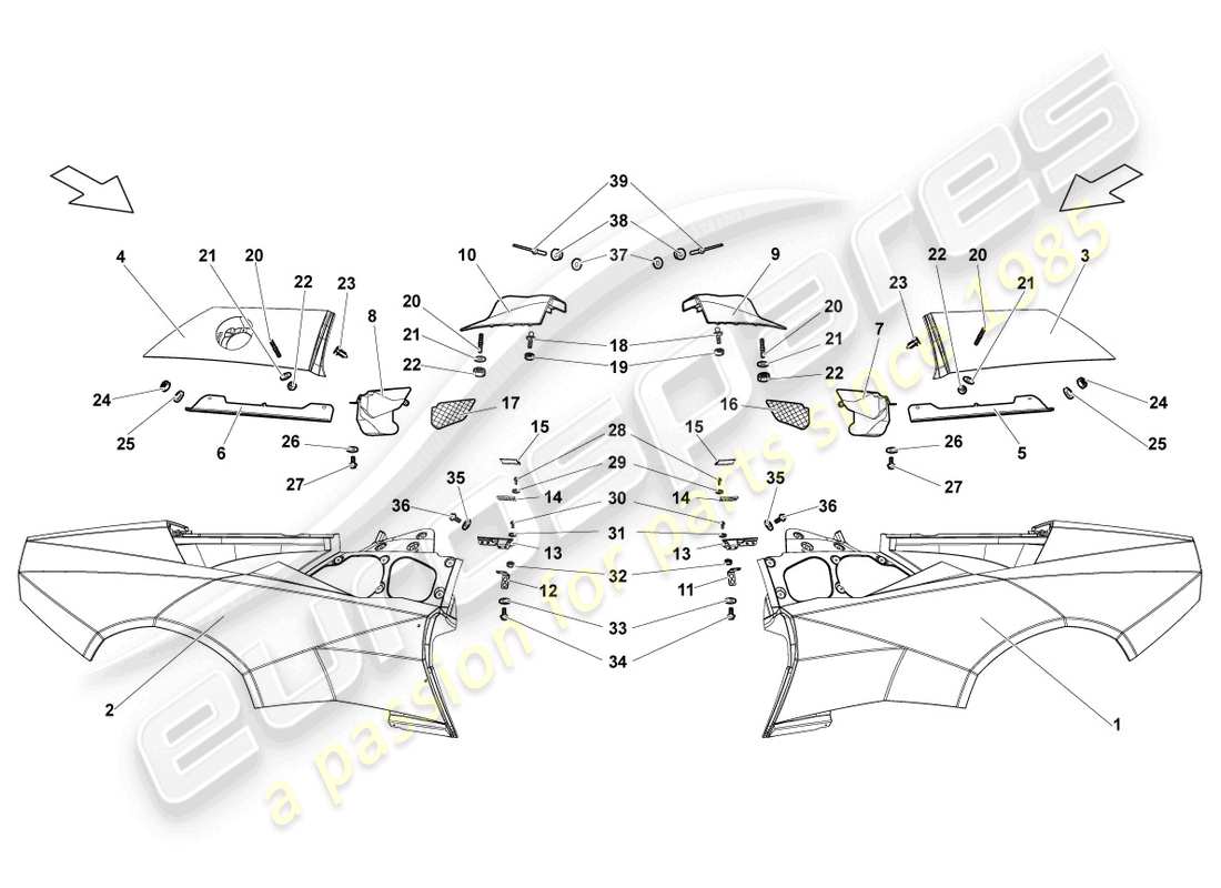 lamborghini reventon roadster parte lateral trasera diagrama de piezas