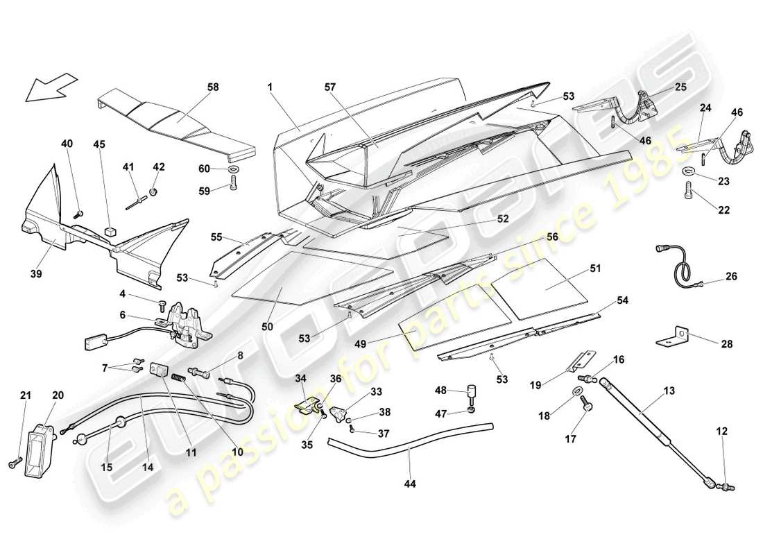 lamborghini reventon roadster tapa para cubierta de motor trasera diagrama de piezas