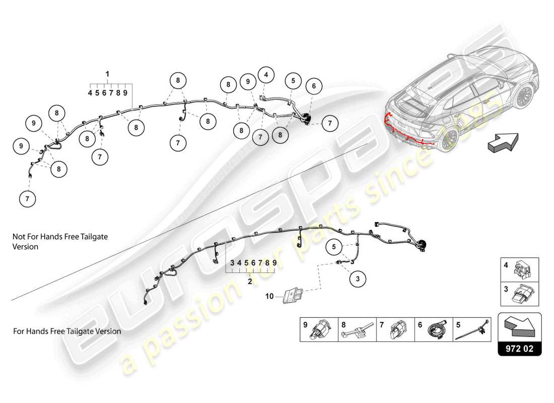 lamborghini urus performante (2023) juego de cableado para parachoques trasero esquema de piezas