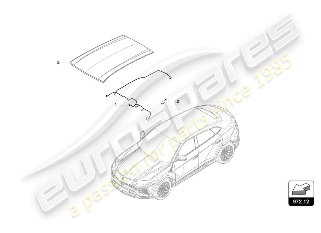 lamborghini urus performante (2023) diagrama de piezas del arnés de cableado del techo