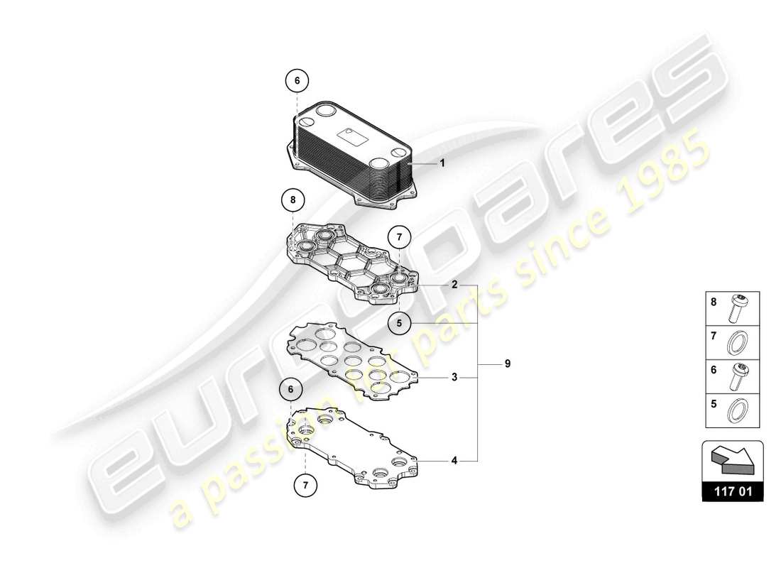 lamborghini evo coupe (2023) diagrama de piezas del enfriador de aceite de engranajes