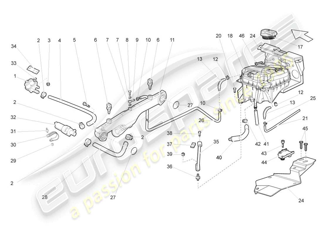 lamborghini lp550-2 coupe (2013) diagrama de piezas de la bomba de refrigerante adicional
