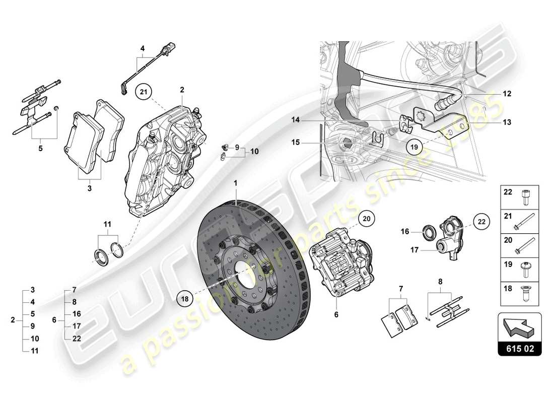 lamborghini 2022 (ultimae roadster) diagrama de piezas del disco de freno trasero