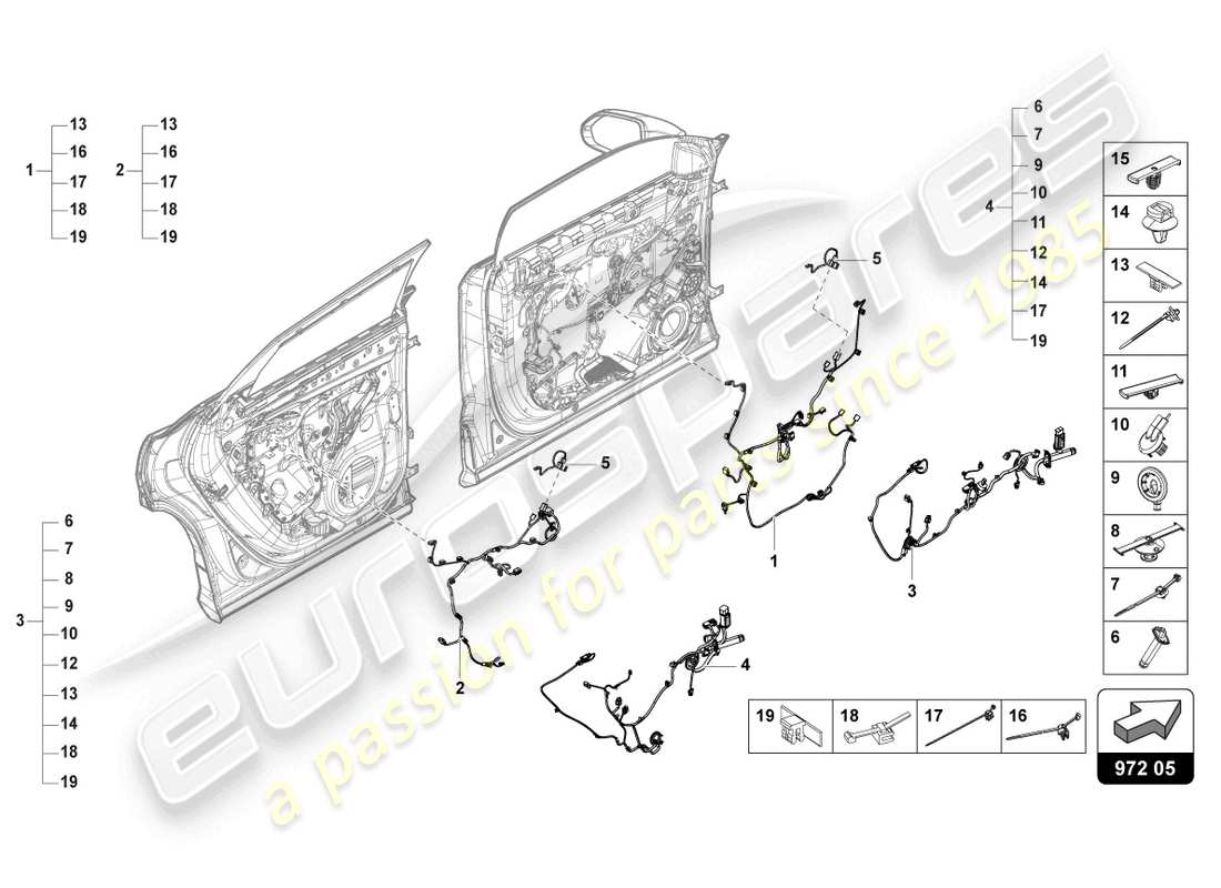 lamborghini urus performante (2023) juego de cableado para puerta diagrama de piezas