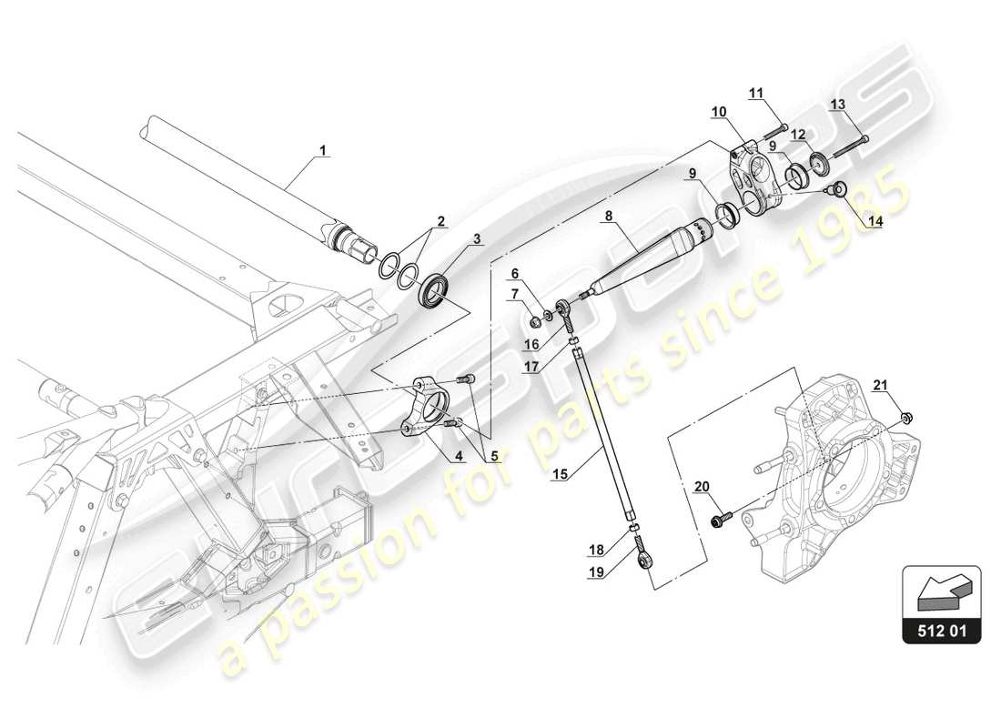 lamborghini gt3 (2017) diagrama de piezas de la barra estabilizadora trasera