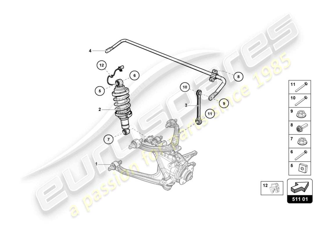 lamborghini evo coupe (2023) amortiguador trasero diagrama de piezas