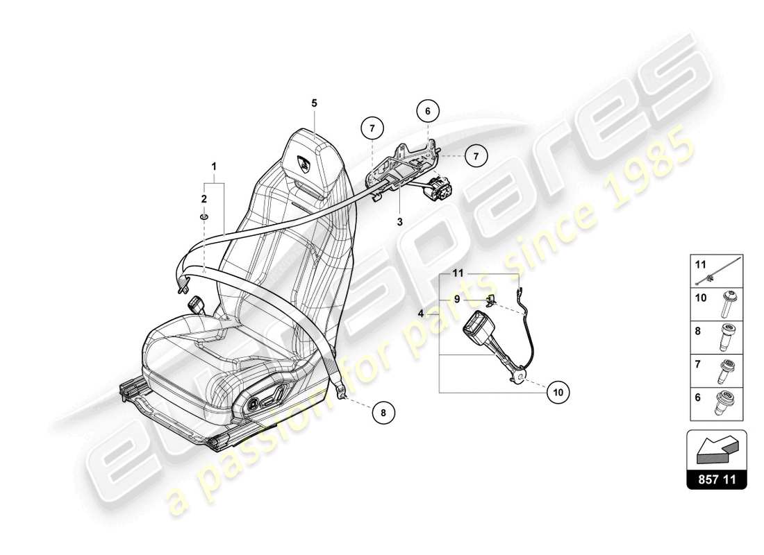 lamborghini urus (2019) cinturón de seguridad de tres puntos trasero diagrama de piezas