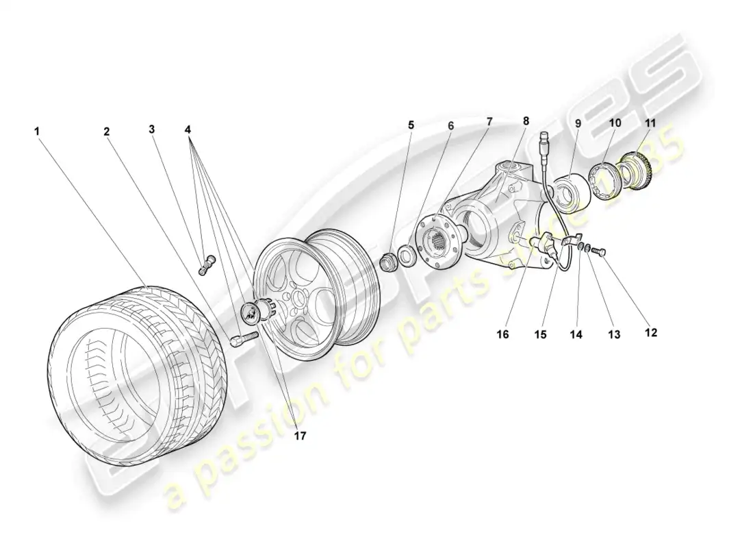 lamborghini murcielago coupe (2002) carcasa de cojinete de rueda delantera diagrama de piezas