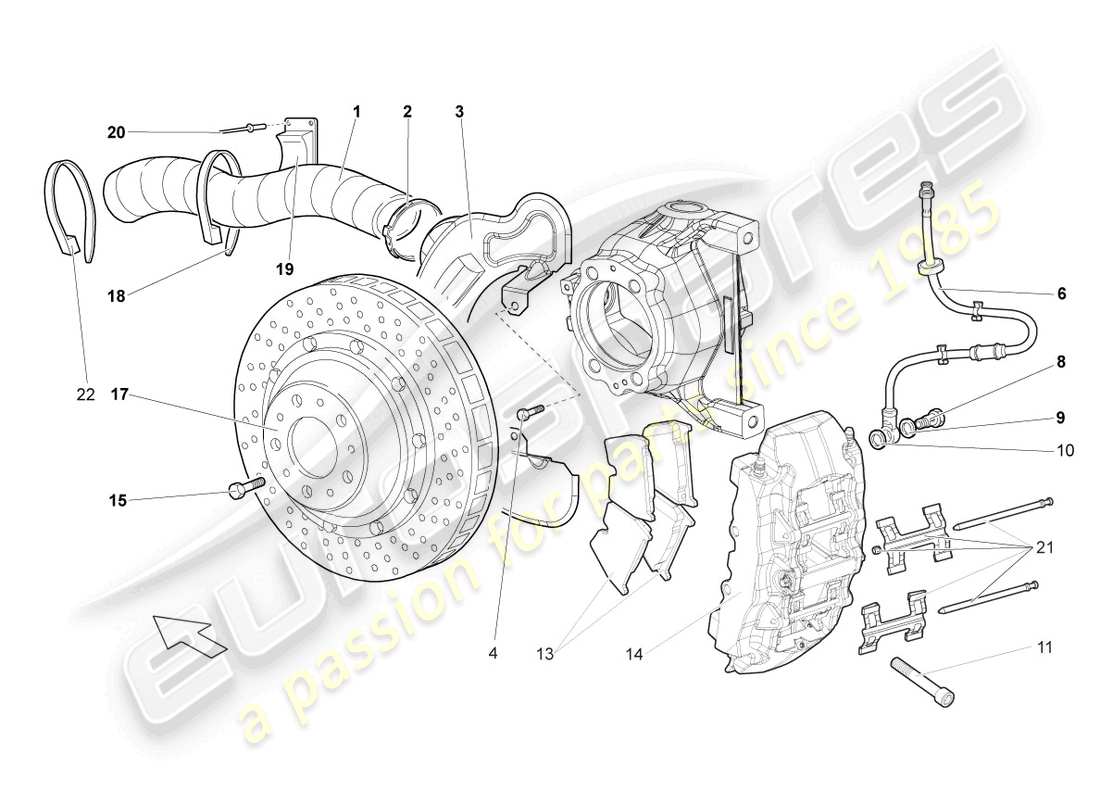 lamborghini lp640 coupe (2009) diagrama de pieza del freno de disco delantero